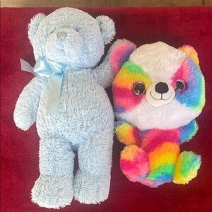 Soft Blue Bear and‎ Colorful Rainbow Plush Duo